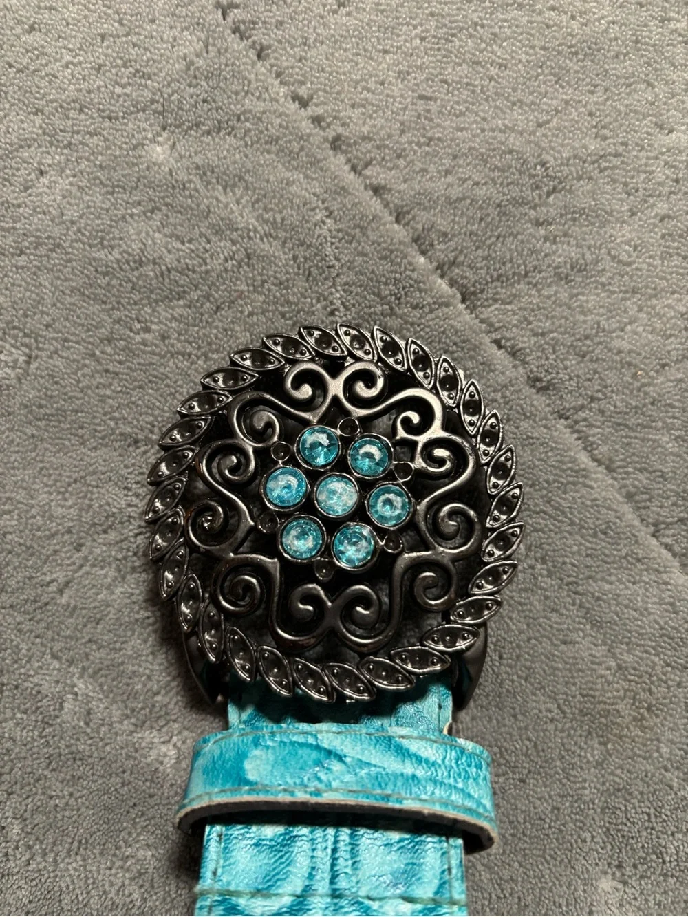 Vintage Black Metal Buckle with Blue Gemstones Belt